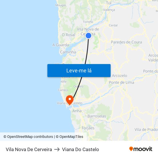 Vila Nova De Cerveira to Viana Do Castelo map