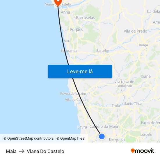 Maia to Viana Do Castelo map