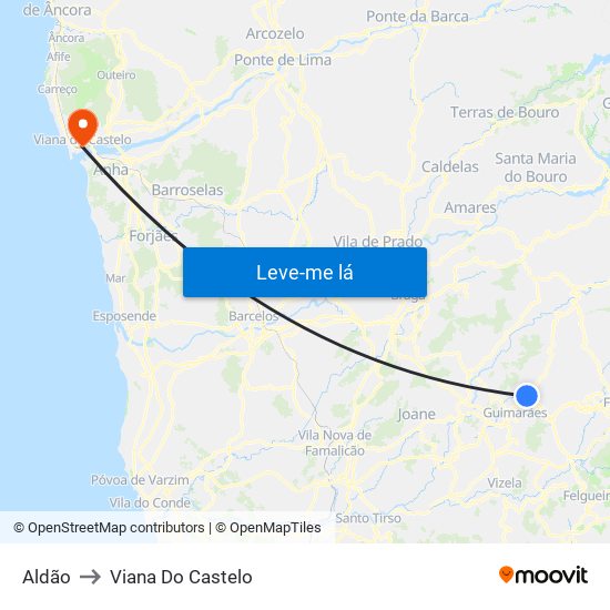 Aldão to Viana Do Castelo map
