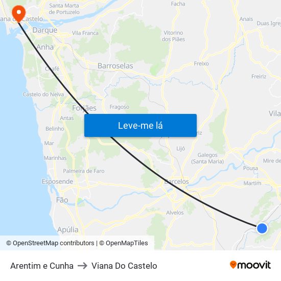 Arentim e Cunha to Viana Do Castelo map