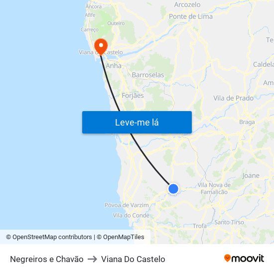 Negreiros e Chavão to Viana Do Castelo map