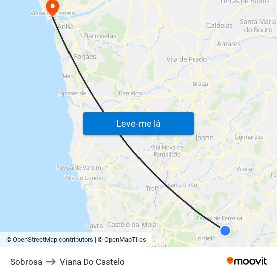 Sobrosa to Viana Do Castelo map