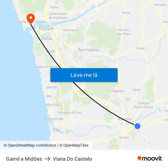 Gamil e Midões to Viana Do Castelo map