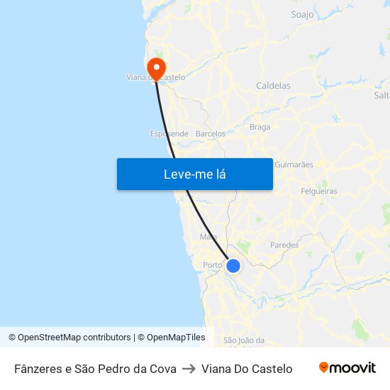 Fânzeres e São Pedro da Cova to Viana Do Castelo map