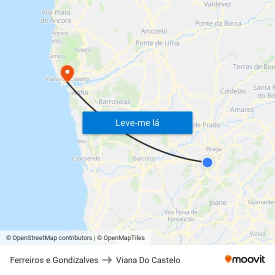 Ferreiros e Gondizalves to Viana Do Castelo map