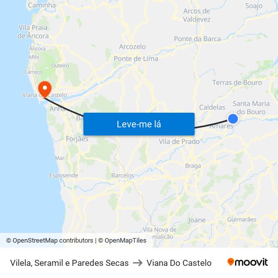 Vilela, Seramil e Paredes Secas to Viana Do Castelo map