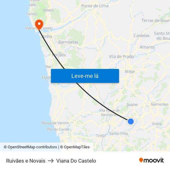 Ruivães e Novais to Viana Do Castelo map
