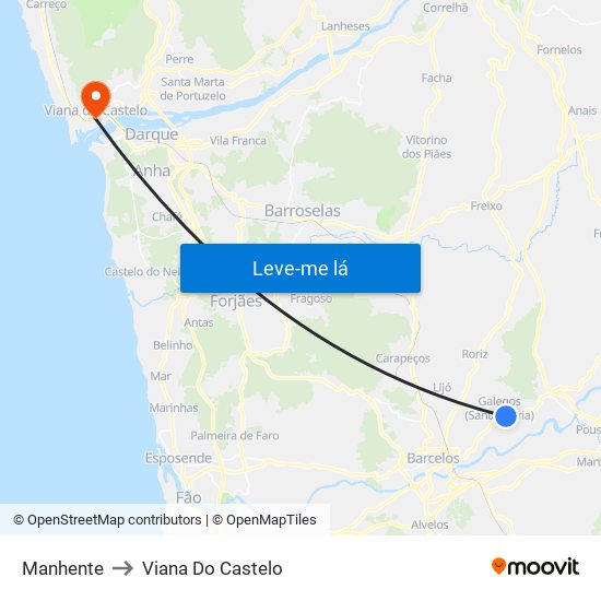 Manhente to Viana Do Castelo map