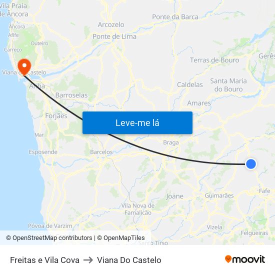 Freitas e Vila Cova to Viana Do Castelo map