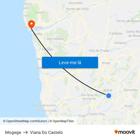 Mogege to Viana Do Castelo map