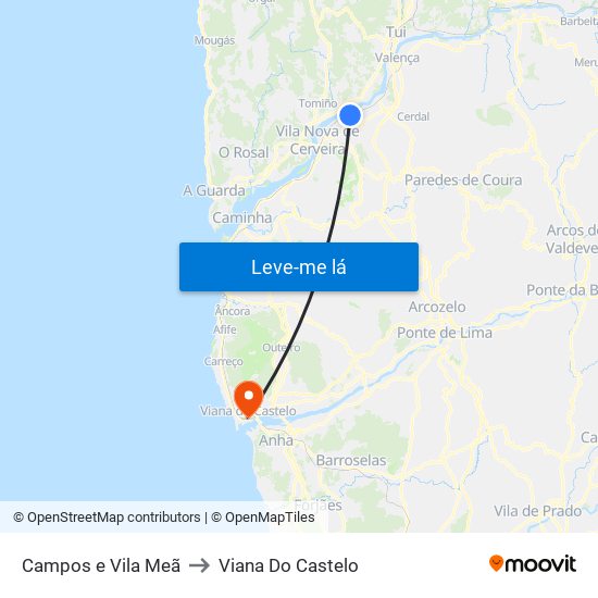 Campos e Vila Meã to Viana Do Castelo map