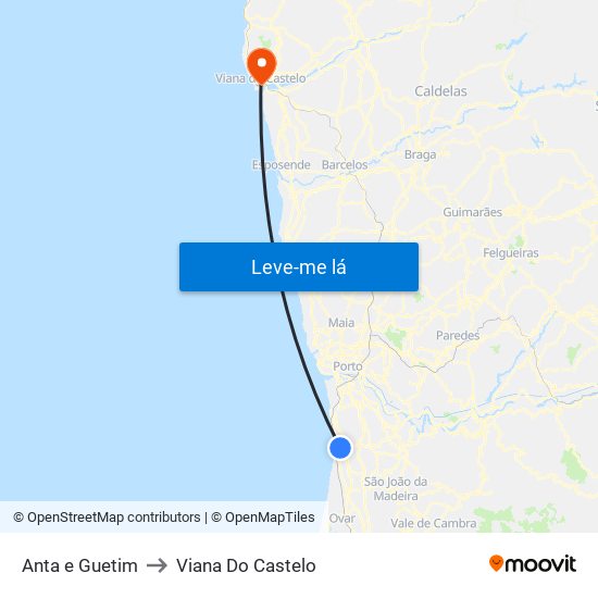 Anta e Guetim to Viana Do Castelo map