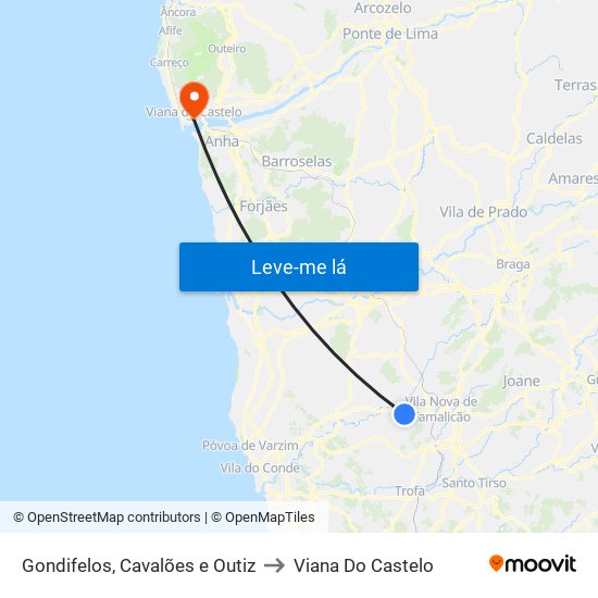 Gondifelos, Cavalões e Outiz to Viana Do Castelo map