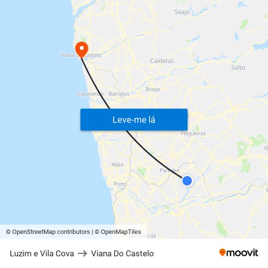 Luzim e Vila Cova to Viana Do Castelo map