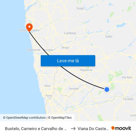 Bustelo, Carneiro e Carvalho de Rei to Viana Do Castelo map