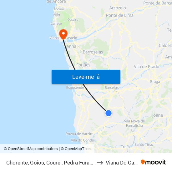 Chorente, Góios, Courel, Pedra Furada e Gueral to Viana Do Castelo map