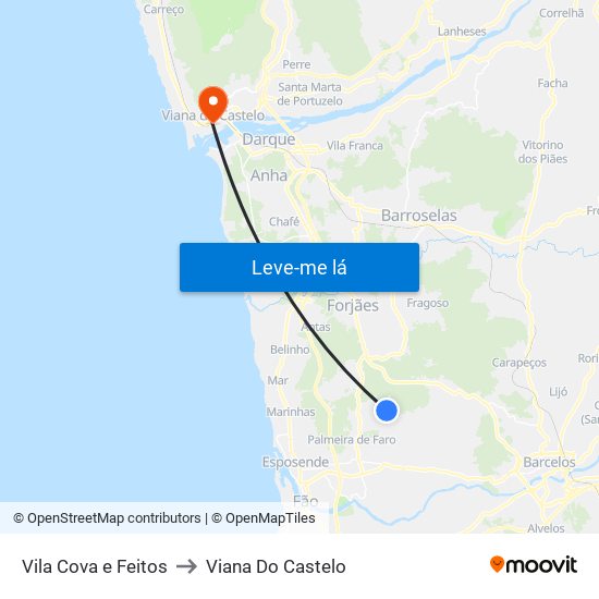 Vila Cova e Feitos to Viana Do Castelo map