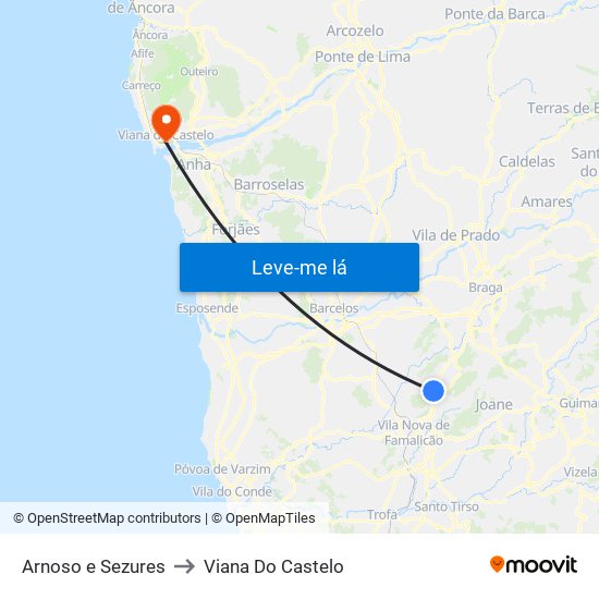 Arnoso e Sezures to Viana Do Castelo map