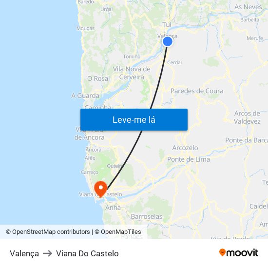 Valença to Viana Do Castelo map