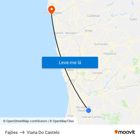 Fajões to Viana Do Castelo map