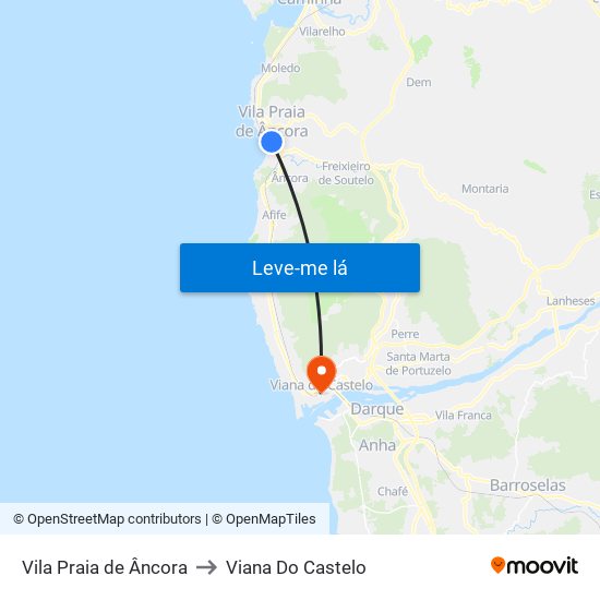 Vila Praia de Âncora to Viana Do Castelo map