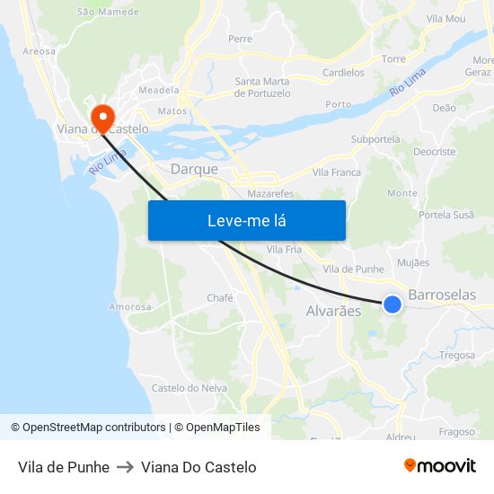 Vila de Punhe to Viana Do Castelo map