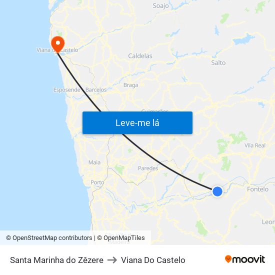 Santa Marinha do Zêzere to Viana Do Castelo map