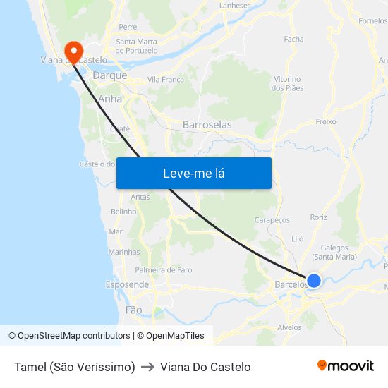 Tamel (São Veríssimo) to Viana Do Castelo map