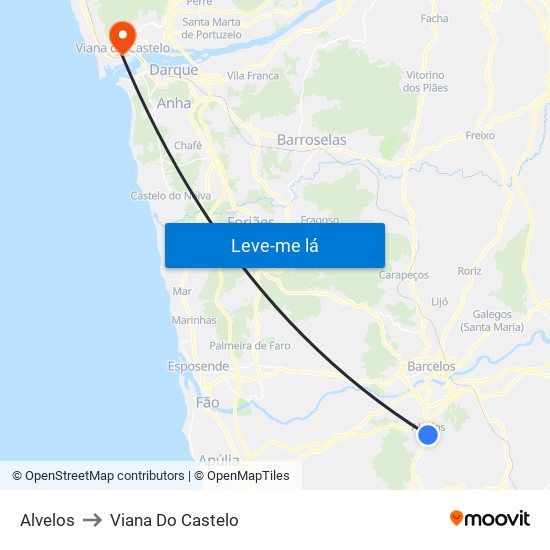 Alvelos to Viana Do Castelo map