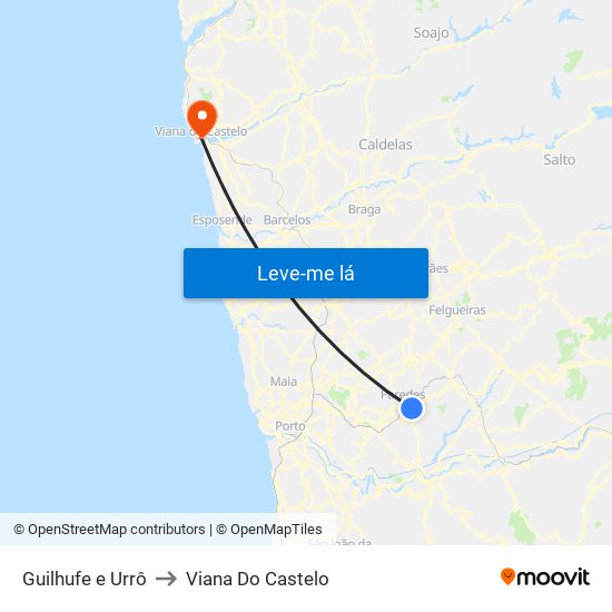 Guilhufe e Urrô to Viana Do Castelo map