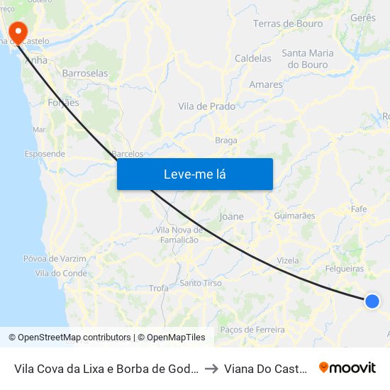 Vila Cova da Lixa e Borba de Godim to Viana Do Castelo map