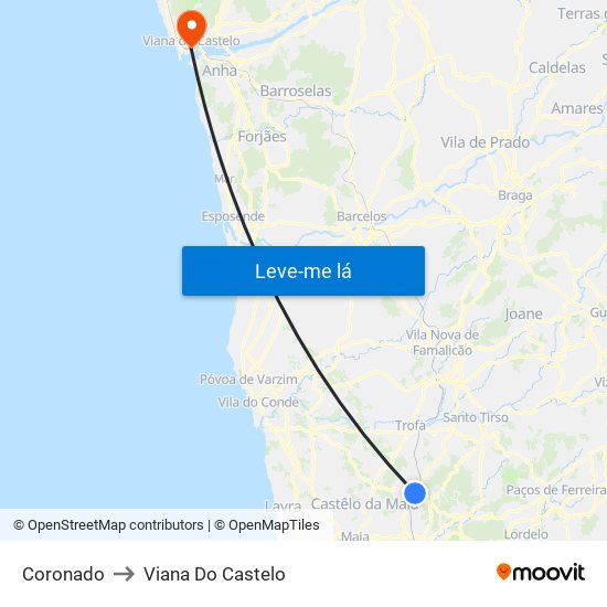 Coronado to Viana Do Castelo map