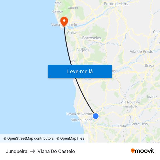 Junqueira to Viana Do Castelo map