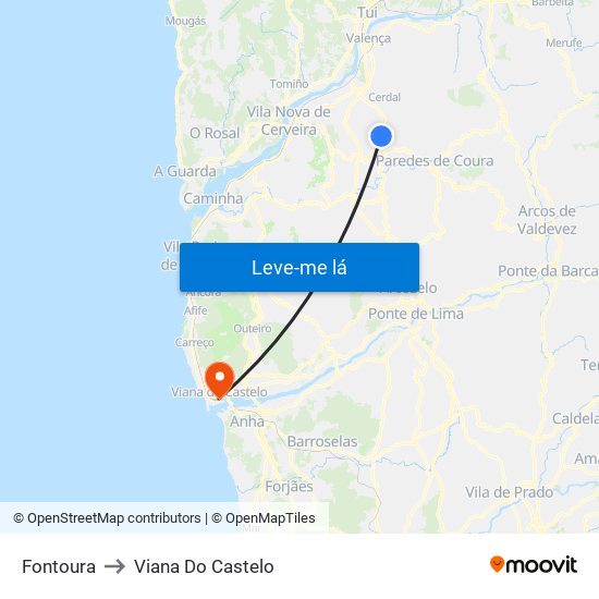 Fontoura to Viana Do Castelo map