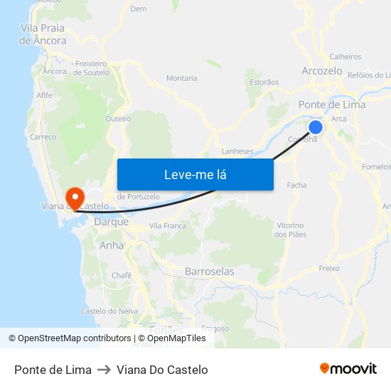 Ponte de Lima to Viana Do Castelo map