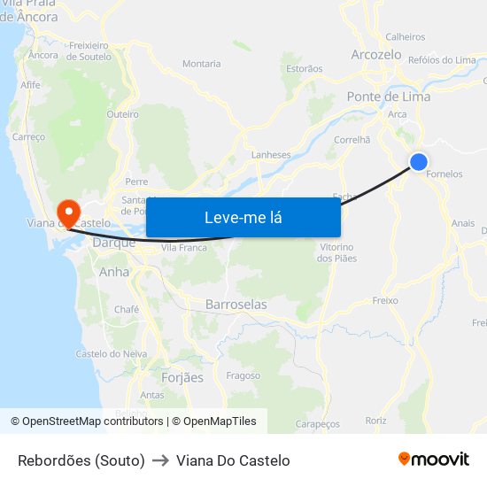 Rebordões (Souto) to Viana Do Castelo map
