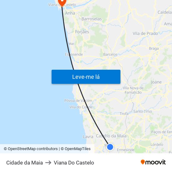 Cidade da Maia to Viana Do Castelo map