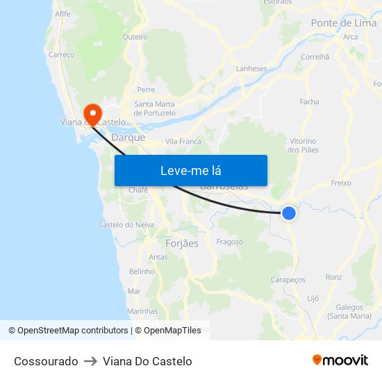 Cossourado to Viana Do Castelo map