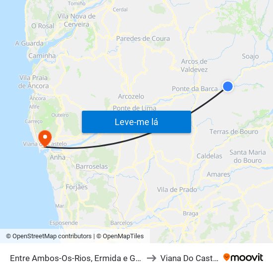 Entre Ambos-Os-Rios, Ermida e Germil to Viana Do Castelo map