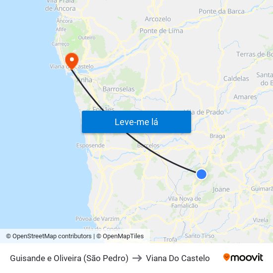 Guisande e Oliveira (São Pedro) to Viana Do Castelo map