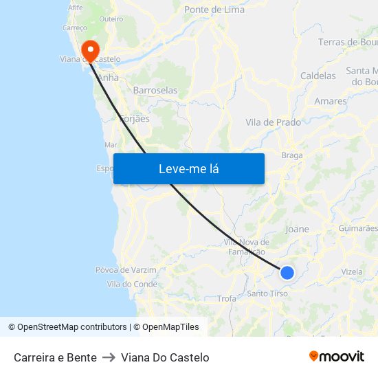 Carreira e Bente to Viana Do Castelo map