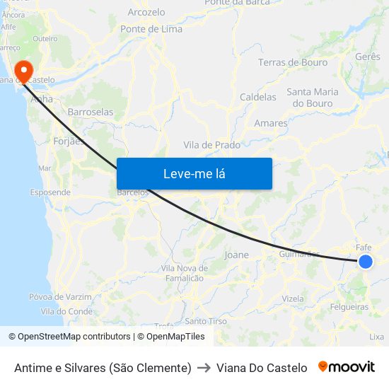 Antime e Silvares (São Clemente) to Viana Do Castelo map