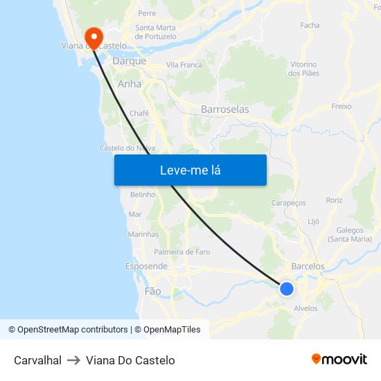 Carvalhal to Viana Do Castelo map