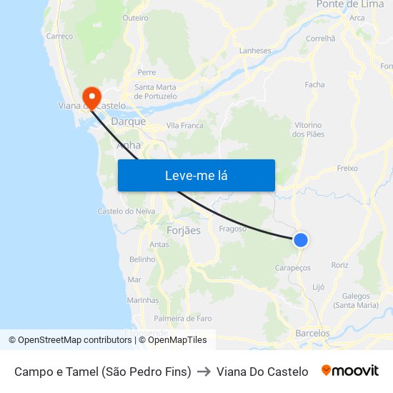 Campo e Tamel (São Pedro Fins) to Viana Do Castelo map