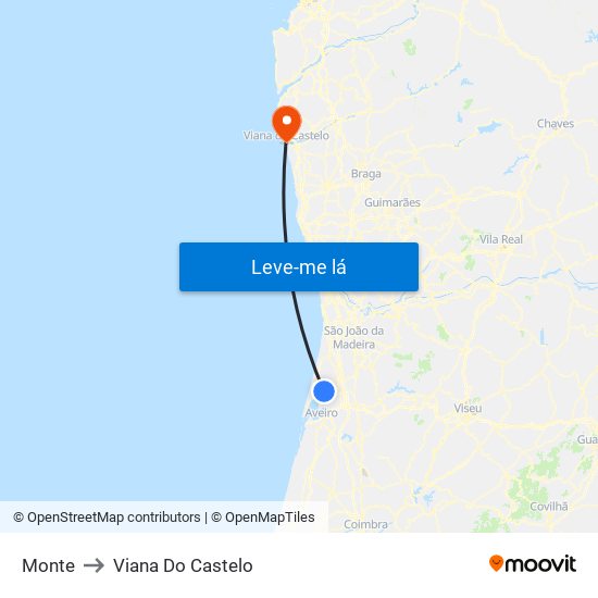 Monte to Viana Do Castelo map