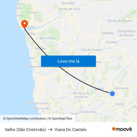 Selho (São Cristóvão) to Viana Do Castelo map