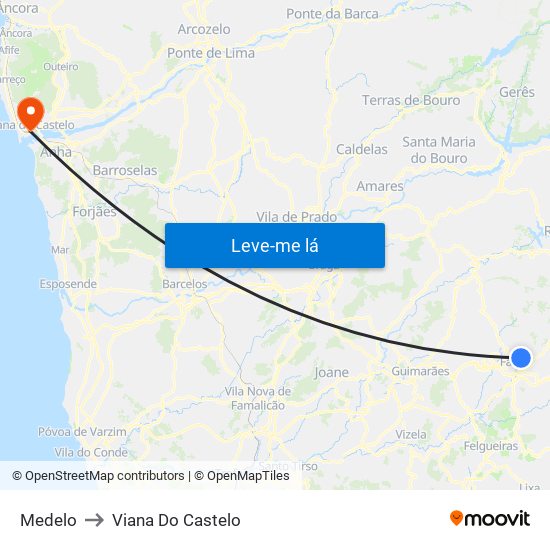 Medelo to Viana Do Castelo map