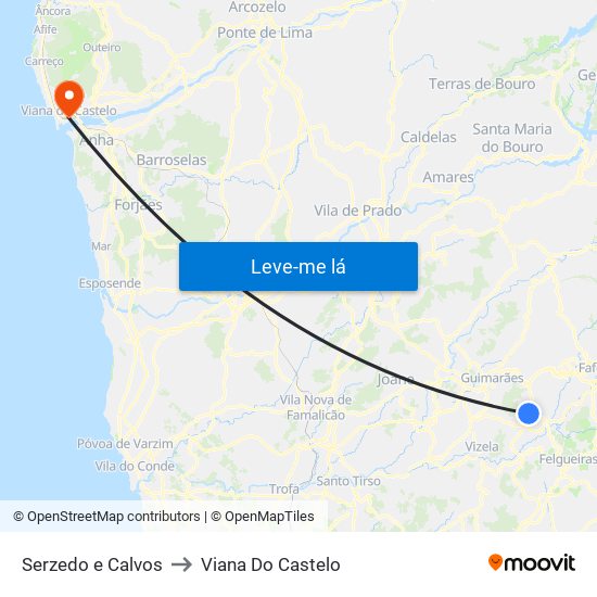 Serzedo e Calvos to Viana Do Castelo map