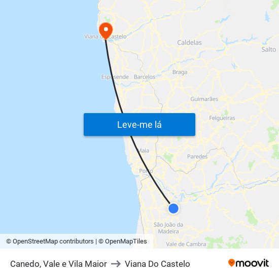 Canedo, Vale e Vila Maior to Viana Do Castelo map