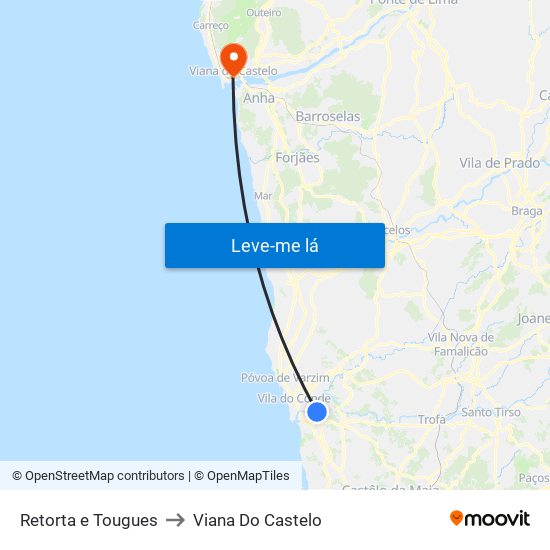 Retorta e Tougues to Viana Do Castelo map